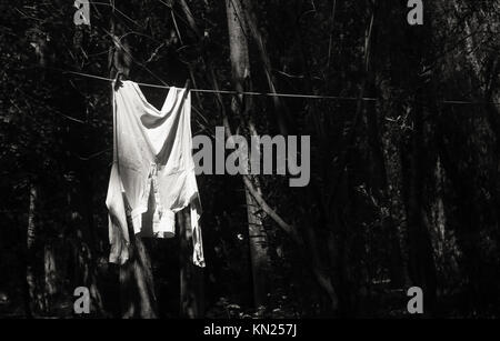 Oggetto - la solitudine sulla fune, isolamento, servizio lavanderia di un uomo solitario Foto Stock