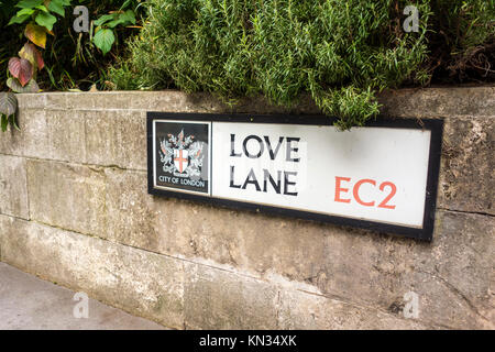 Amore Lane, nome della strada segno, città di Londra, Regno Unito Foto Stock