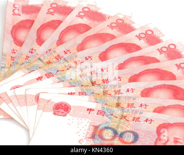 Valuta cinese centinaia di yuan RMB red bill isolato Foto Stock