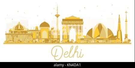 Delhi India skyline della città golden silhouette. illustrazione vettoriale. business travel concept. delhi cityscape con punti di riferimento. Illustrazione Vettoriale