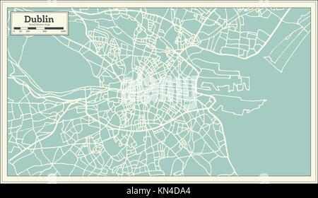 Dublino Irlanda mappa in stile retrò. Illustrazione Vettoriale. Mappa di contorno. Illustrazione Vettoriale