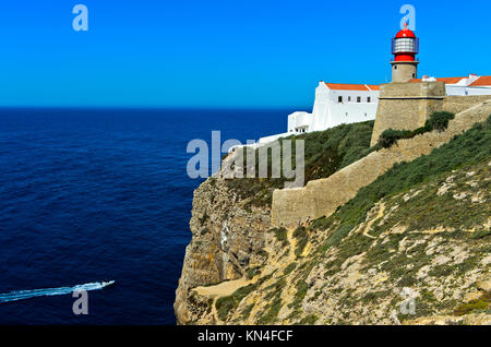 Faro di Capo San Vincenzo, Cabo de São Vicente, Sagres Algarve Foto Stock