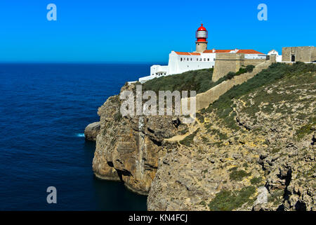 Faro di Capo San Vincenzo, Cabo de São Vicente, Sagres Algarve Foto Stock