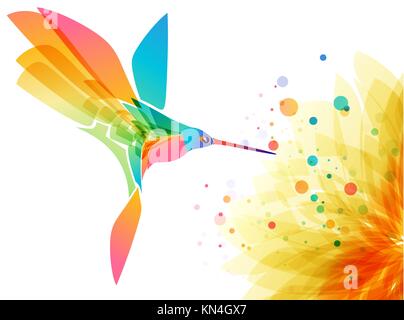 Colibrì e Fiori su fondo bianco, art design Illustrazione Vettoriale