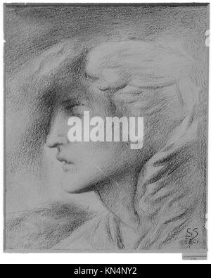 Una scultura che rappresenta la testa di Hypnos, il dio greco del sonno. L'opera raffigura un'espressione serena e pacifica, che riflette il ruolo della divinità nell'antica mitologia e iconografia. Foto Stock