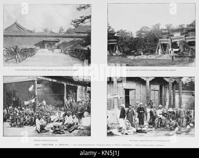 Pechino 1900, Cantonamento delle truppe francesi nel Palazzo Imperiale, immagine dal quotidiano settimanale francese l'Illustrazione, 10 novembre 1900 Foto Stock