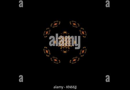 Abstract golden frattali figura simmetrica su nero Foto Stock