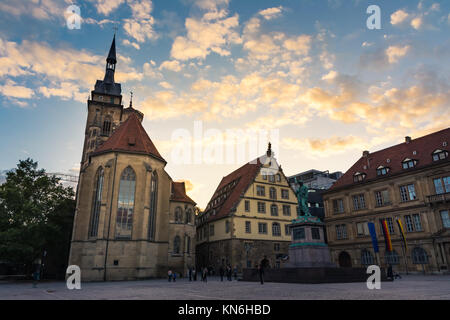 Stoccarda Schillerplatz Sunset City Center architettura storica visita in Germania Foto Stock