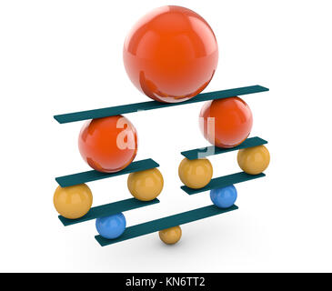 Il rendering 3d. Coloratissime palle in perfetto equilibrio Foto Stock