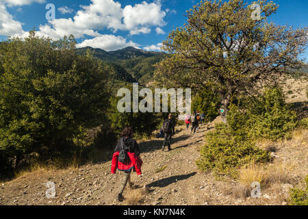 Ramblers escursioni presso il sentiero Mainalon, in Grecia. Foto Stock