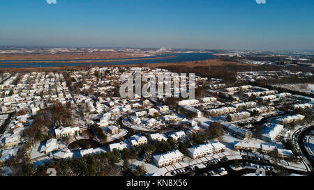 Vista aerea del suburban New Jersey dopo una tempesta di neve Foto Stock