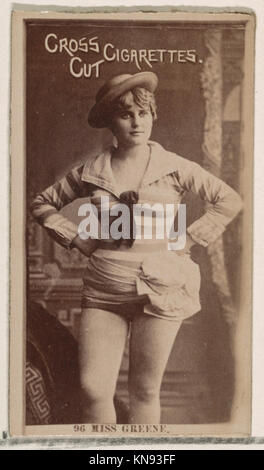 Carta numero 96 raffigurante Miss Greene della serie Actors and Actresses emessa da W. Duke, Sons & Co. Per promuovere le sigarette Cross Cut negli anni '1880, fotografia di albume conservata dal Metropolitan Museum of Art Foto Stock