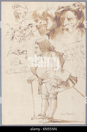 Questo libro MET presenta caricature di un gentiluomo e altri studi, illustrando tecniche di illustrazione storiche. Foto Stock