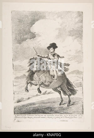 Balthasar Carlos, Principe di Spagna e Figlio di Filippo IV (D. Baltasar Carlos Principe de España. Felipe IV), da Etchings dopo che Velazquez INCONTRÒ DP816873 Goya (Francisco de Goya y Lucientes) (spagnolo, Fuendetodos 1746–1828 Bordeaux) Balthasar Carlos, Principe di Spagna e Figlio di Filippo IV (D. Baltasar Carlos Principe de España. Hijo del Rey D. Felipe IV), da Etchings dopo Velazquez, 1778 spagnolo, incisione e punto secco su carta deposta; piastra: 13 11/16 x 8 11/16 pollici. (34.8 x 22 cm) foglio: 15 9/16 x 11 pollici (39.6 x 28 cm) il Metropolitan Museum of Art, New York, Bequest of Grace M. Pugh Foto Stock