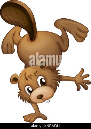 Illustrazione di un giocoso beaver su sfondo bianco Illustrazione Vettoriale