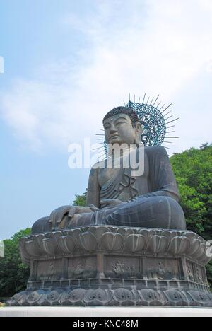 Vista della maestosa, bronzo statua del Buddha. Un simbolo di religione, di fede, di speranza e di pace. Foto Stock