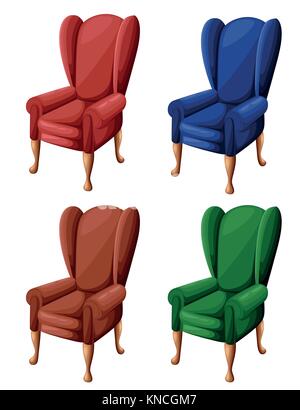 Rosso Blu marrone e verde poltrona vintage in stile appartamento icona sedia per il tuo design illustrazione vettoriale isolati su sfondo bianco sito web pagina e m Illustrazione Vettoriale