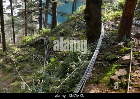 Ampia rete di overground tubazioni di acqua la fornitura di acqua a diverse proprietà in Mcleod Ganj, India Foto Stock