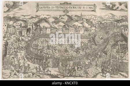 Questa immagine raffigura i giochi di carnevale storici sul Monte Testaccio a Roma, illustrando pratiche sociali e culturali, feste pubbliche e intrattenimento della comunità. Foto Stock