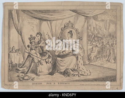 Design per un Regency incontrato DP868269 736308 Artista: William Heath ("Paul Pry'), British, Londra 1795?1840 Hampstead, oggetto: Victoria, duchessa di Kent, Coburg, Germania 1786?1861 Frogmore House, Windsor, oggetto: Leopoldo I re dei Belgi, 1790?1865, Oggetto: Princess Alexandrina Victoria, britannico, Londra 1819?1901 Isle of Wight, oggetto: Guglielmo IV, re del Regno Unito di Gran Bretagna e Irlanda, britannico, 1765?1837, Oggetto: Arthur Wellesley, primo duca di Wellington, britannico, 1769?1852, Design per un Regency, Luglio 8, 1830, colorata a mano in attacco, foglio: 10 1/4 ? 14 1/8 in. (26 ? 35,8 Foto Stock