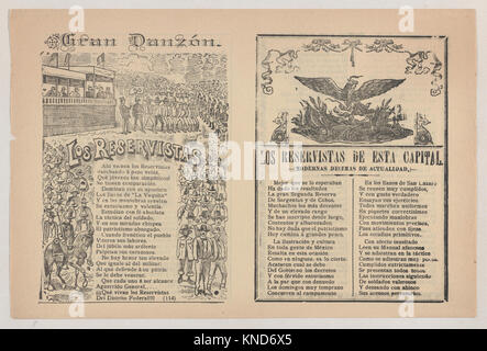 Broadsheet con una canzone su una riserva militare, militari in formazione si sono incontrati DP868414 738443 Artista: Jos? Guadalupe Posada, messicano, 1851?1913, Publisher: Antonio Vanegas Arroyo, 1850?1917, messicano, Broadsheet con una canzone su una riserva militare, militari in formazione, ca. 1890-1910, foto-rilievo e stampa tipografica stampato su carta marrone chiaro, foglio: 11 13/16 ? 7 7/8 in. (30 ? 20 cm). Il Metropolitan Museum of Art di New York. La Elisha Whittelsey Collection, l'Eliseo Fondo Whittelsey, 1946 (46.46.193) Foto Stock