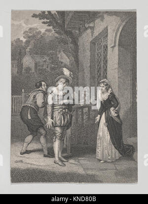 Anne Page, snella e semplice (Shakespeare, Merry Wives of Windsor, Act 1, Scene 1) incisore: Charles Heath, The Elder, British, London 1785-1848 London, Artist: After Robert Smirke, British, Wigton, Cumberland 1752/53-1845 London, subject: William Shakespeare, British, Stratford-upon-Avon 1564-1616 Stratford-upon-Avon, Anne Page, SLender and Simple (Shakespeare, Merry Wives of Windsor, Act 1, Scene 1), 1825-40, incisione e incisione, Foglio: 3 7/16 x 2 9/16 pollici (8,8 x 6,5 cm). Foto Stock