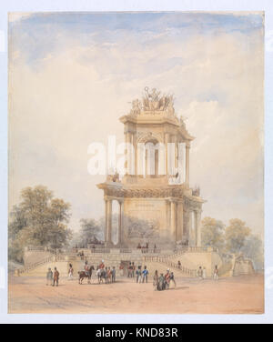 Design for a Monument to the First Punjab War, 1845-46, Artist: Anonimo, britannico, 19th ° secolo, Progetto per un Monumento alla prima guerra del Punjab, 1845-46, ca. 1846, acquerello e matita, accentuato con gouache bianche, foglio: 28 7/8 - 24 3/8 poll. (73,3 - 61,9 cm). Foto Stock