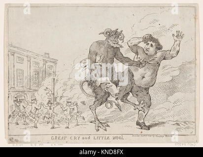 Un'incisione intitolata "Great Cry and Little Wool" di Thomas Rowlandson raffigura Charles James Fox, che offre satira politica del 1783 in Gran Bretagna, conservata nella collezione MET per lo studio e l'esposizione. Foto Stock