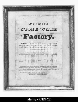 Pubblicità per la pietra di Norwich Ware Factory incontrato 37808 39 American, la pubblicità per la pietra di Norwich Ware fabbrica, 1770?1800, carta 11 x 9 in. (27,9 x 22,9 cm). Il Metropolitan Museum of Art di New York. Fondo Rogers, 1918 (18.11.10) Foto Stock