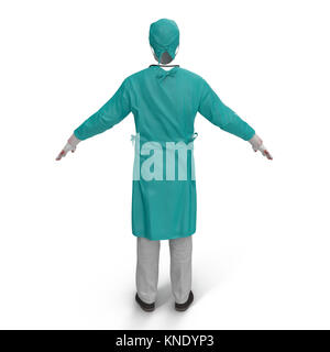 Vista posteriore blu uniforme medico isolato su sfondo bianco. N. persone. 3D illustrazione Foto Stock