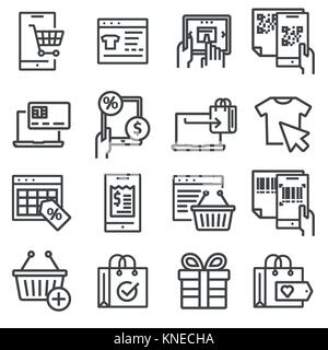 Rivestimento per lo shopping online, e-commerce set di icone Illustrazione Vettoriale