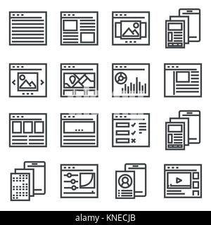 Schermi mobili kit interfaccia utente. Schermate del sito icone interfaccia set. Illustrazione Vettoriale