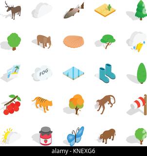 Mondo Animale set di icone, stile isometrico Illustrazione Vettoriale