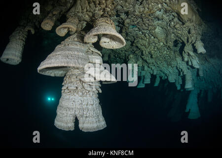 Le formazioni rocciose in grotte sottomarine Foto Stock