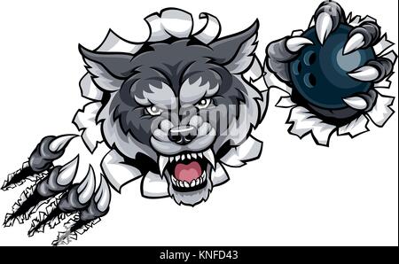 Wolf Bowling mascotte sfondo di rottura Illustrazione Vettoriale