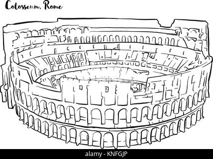 Roma Colosseo mano bozzetto. Profilo di vettore version top vista dal retro Illustrazione Vettoriale