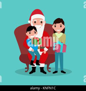 Cartoon Santa Claus seduto in poltrona con i bambini Illustrazione Vettoriale