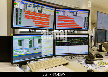 Più monitor nella sala di controllo di Noor Ouarzazate Foto Stock