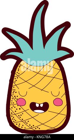 Colore linea cute kawaii ananas frutta divertente Illustrazione Vettoriale