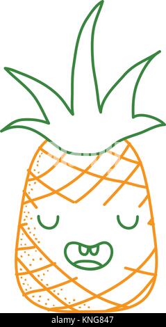 Linea di colore carino kawaii ananas frutta divertente Illustrazione Vettoriale