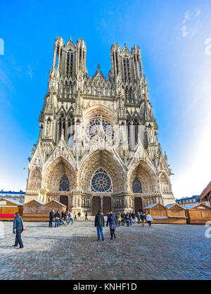 Notre Dame della cattedrale di Reims, Champagne, Francia. Foto Stock