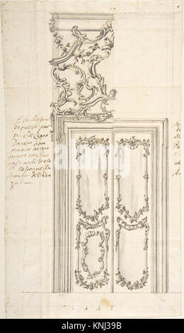 Design per porte e stucco Overdoor Decorations, Anonimo, italiano, artista bolognese del XVIII secolo, ca. 1740–60, Medio: Inchiostro nero e marrone con lavaggio grigio, su un contorno di grafite Foto Stock