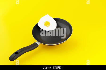3d'illustrazione. Padella con uovo. Concetto di cibo. Isolato su sfondo giallo Foto Stock