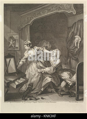 Prima, stampa del pittore inglese, incisore, satirista pittorico e cartoonista editoriale, William Hogarth (1697-1764), 1736 Foto Stock