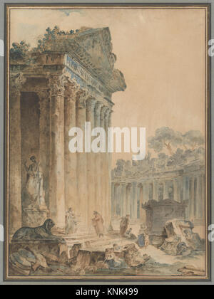 Capriccio con un antico tempio, su disegno del pittore francese Hubert Robert (1733-1808, circa 1756 Foto Stock