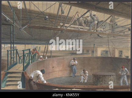 Coiling the Cable in the Large Tank at the Works of the Telegraph Construction and Maintenance Company of Greenwich, 1865 by British watercolorist and litographer Robert Charles Dudley (1826-1909), 1865 Foto Stock