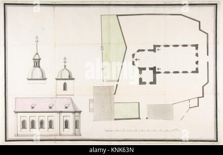 Progetto per la chiesa parrocchiale di Merkershausen, disegno, laboratorio dell'architetto tedesco e ingegnere dell'artiglieria militare Johann Balthasar Neumann (1687-1753), circa 1738 Foto Stock