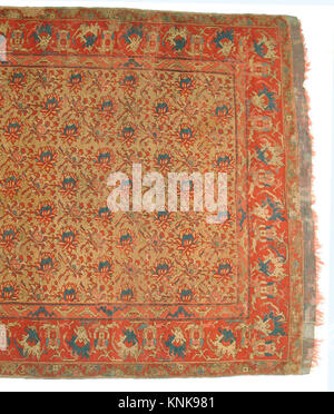 Tappeto in lana turca del tardo XVII secolo realizzato con ordito di lana, trama e pelo, caratterizzato da nodi simmetrici e artigianato tradizionale. Foto Stock