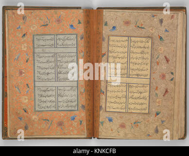 Divan del sultano Husayn Baiqara, calligrafo: Sultan 'Ali al-Mashhadi (iraniano, Mashhad 1453–1520 Mashhad), datato 905 AH/1500 CE, fabbricato nell'attuale Afghanistan, Herat, Medio: Inchiostro, acquerello opaco e oro su carta; legatura laccata Foto Stock