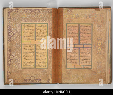 Divan del sultano Husayn Baiqara, calligrafo: Sultan 'Ali al-Mashhadi (iraniano, Mashhad 1453–1520 Mashhad), datato 905 AH/1500 CE, fabbricato nell'attuale Afghanistan, Herat, Medio: Inchiostro, acquerello opaco e oro su carta; legatura laccata Foto Stock